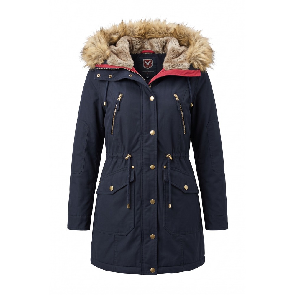 1 Madison Expedition Navy Blue Faux Fur Trim Hooded Parka Jacket OME427711-BJ L